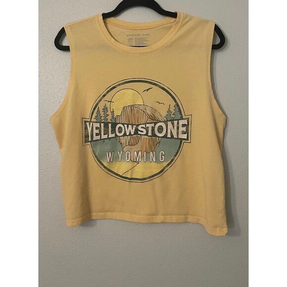 Yellow Yellowstone Wyoming Crop Top, Size XL by Weekend Soul, Looks Vintage - Picture 1 of 4